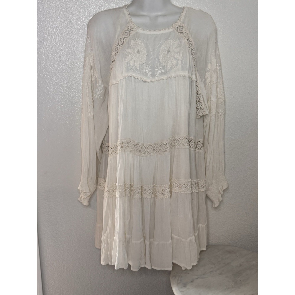 Free People Wildflower Embroidered Boho Lace Mini Dress Ivory XS - Picture 4 of 14
